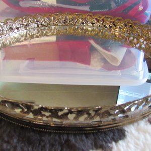 Vintage Dresser Tray, Mirrored Tray, Brass Floral design